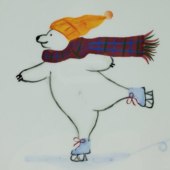 Pfaltzgraff Snow Bear Polar Bear Lunch Salad Cookie Plates Red Green Blue Plaid - Picture 3 of 7